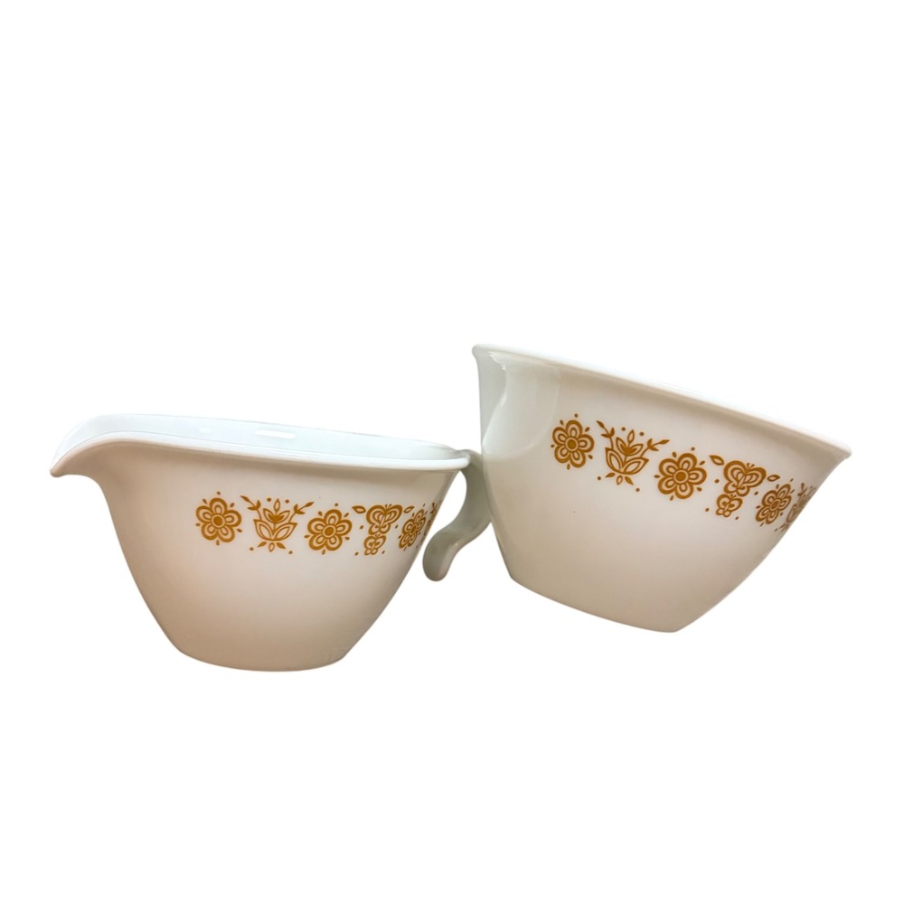 Corelle Butterfly Gold Creamer and Sugar Bowl Set Vintage Corning White